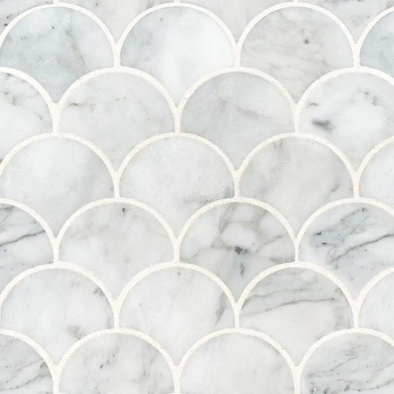 Calacatta Blanco Scallop Polished Pattern Marble Mosaics close up