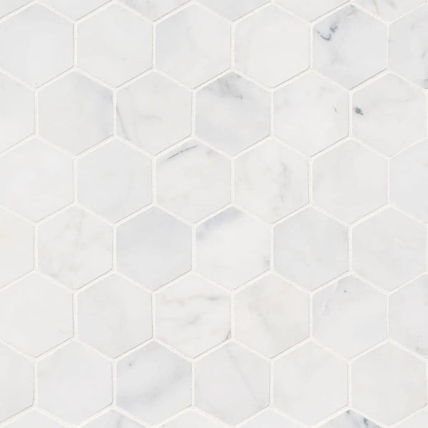 Calacatta Cressa 2” Hexagon Mosaic Tile Honed Marble