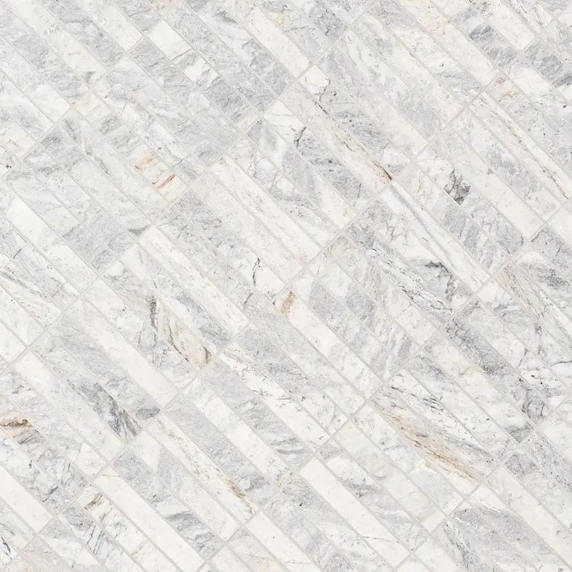 Capri Blue 1x6 Stack Pattern Honed Marble Mosaics angled view
