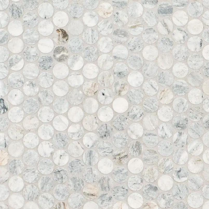 Capri Blue Round Honed Matte Marble Mosaics close up