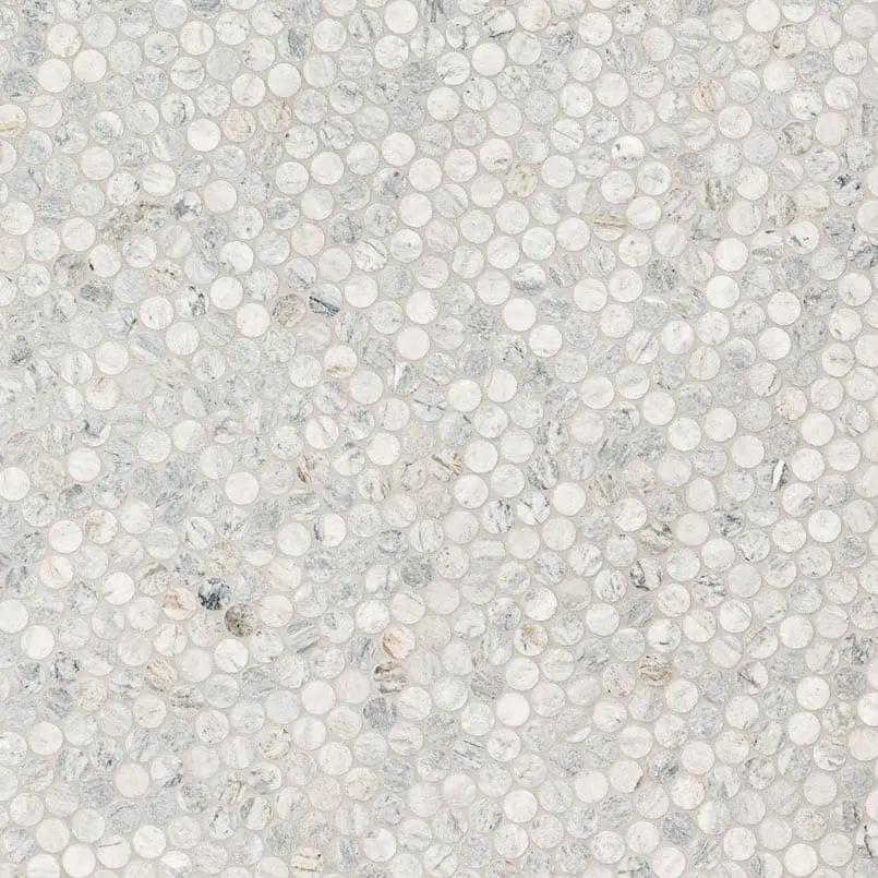 Capri Blue Round Honed Matte Marble Mosaics angled view