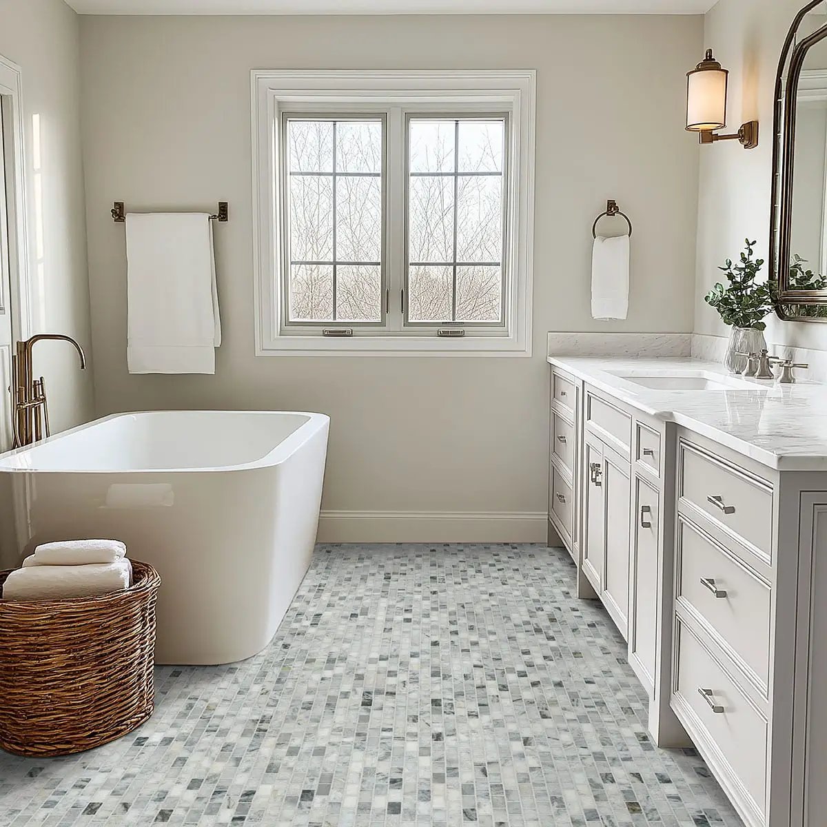 Carrara Classique Brick 1x2 Honed Pattern Marble Mosaics by MSI Surfaces