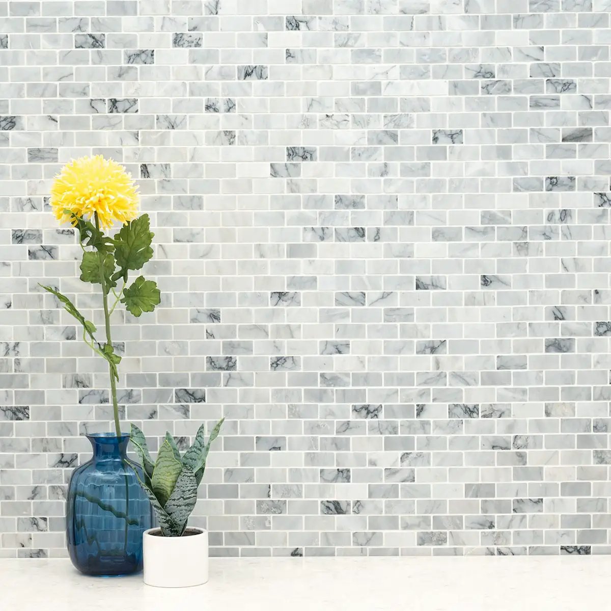 Carrara Classique Brick 1x2 Honed Pattern Marble Mosaics by MSI Surfaces