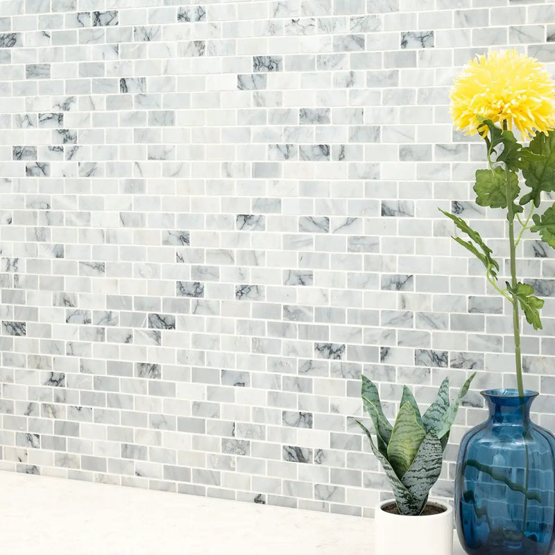 Carrara Classique Brick 1x2 Honed Pattern Marble Mosaics by MSI Surfaces