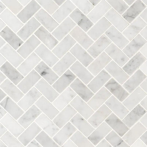 Carrara White 1x2 Herringbone Honed Marble Mosaics