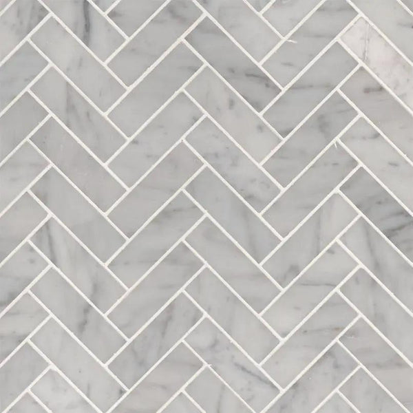 Carrara White 1x3 Herringbone Polished Marble Mosaics