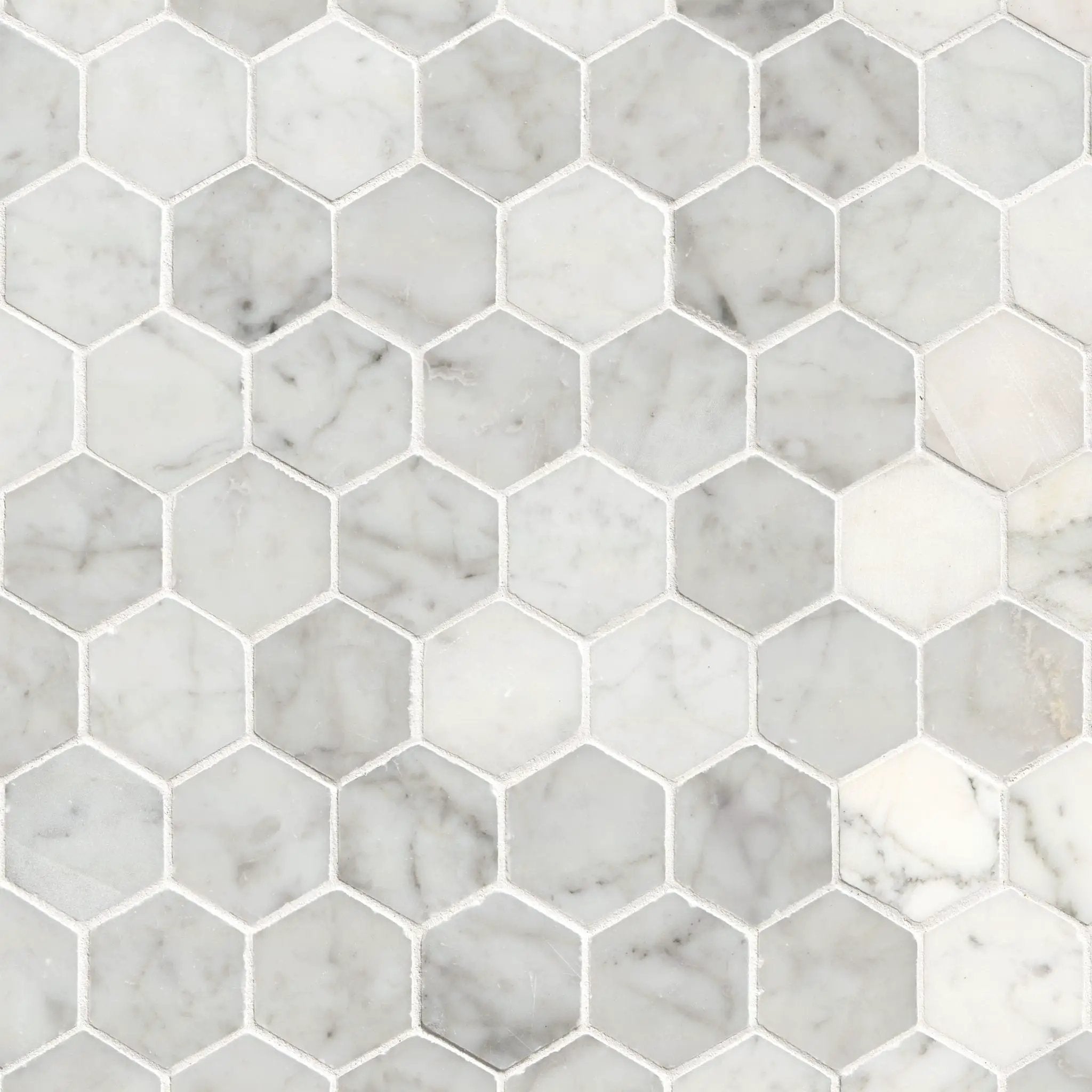 Carrara White Polished Hexagon Marble Mosaics close up