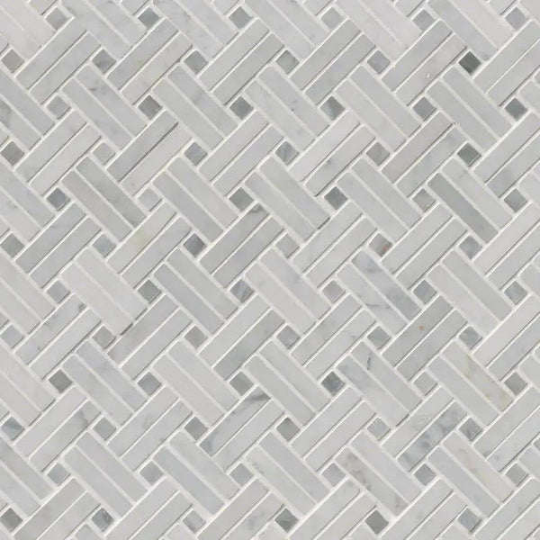 Carrara White Polished Basketweave Pattern Marble Mosaics