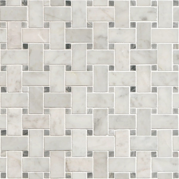 Carrara White Basketweave Pattern Honed Marble Mosaics
