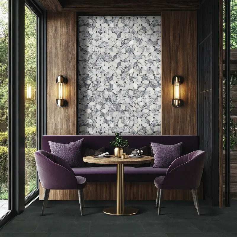Cecily Lilac Polished Pattern Marble Mosaics in a finished room