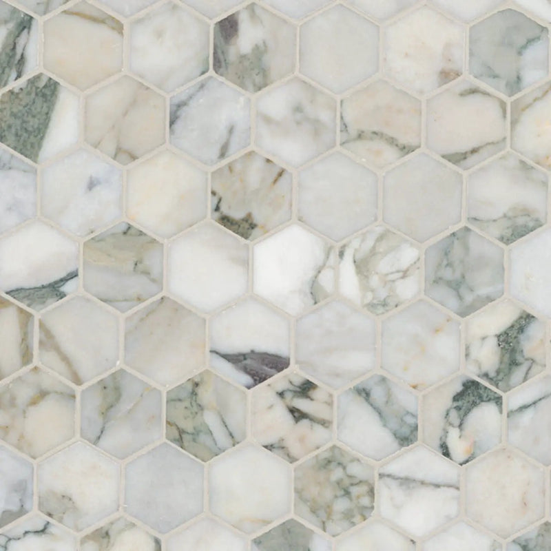 Coronado 2" Hexagon Honed Marble Mosaics close up