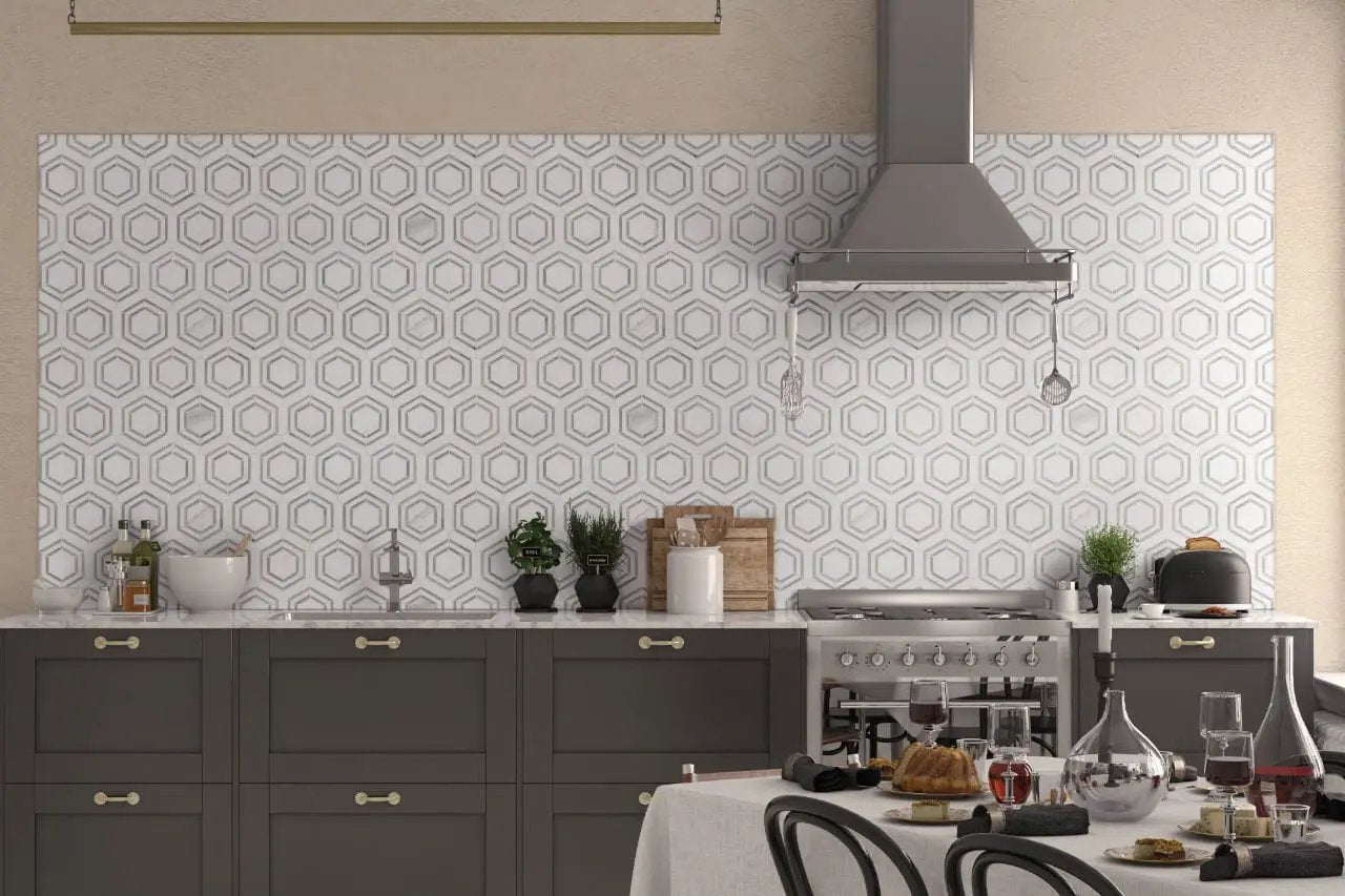 Georama Grigio Polished Pattern Marble Mosaics in a finished room