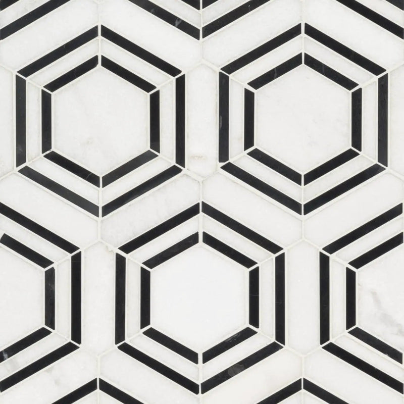 Georama Nero Polished Pattern Marble Mosaics close up