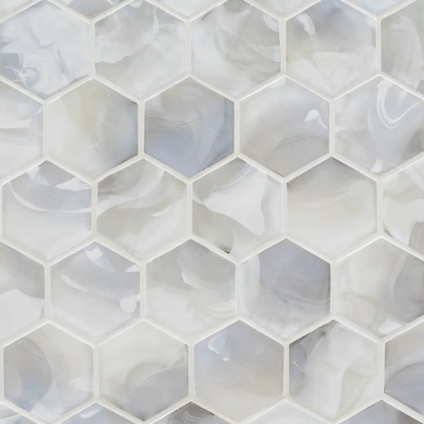 Akoya Pearl 3" Hexagon Mosaic Tile Glass