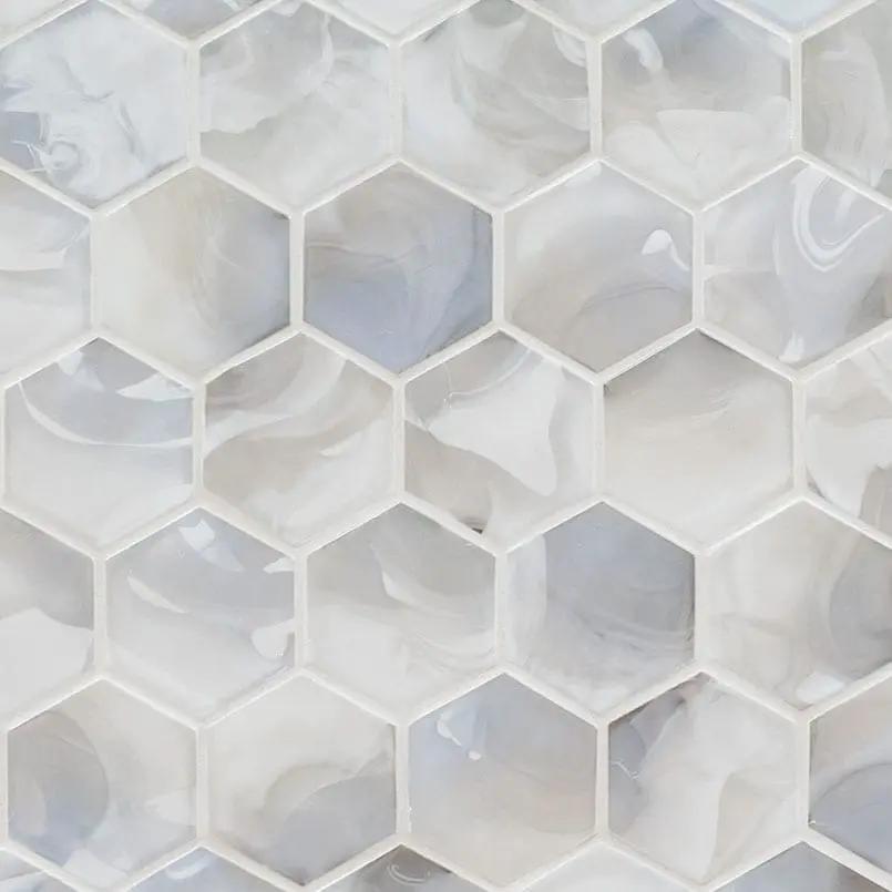 Akoya Pearl 3" Hexagon Mosaic Tile Glass close up