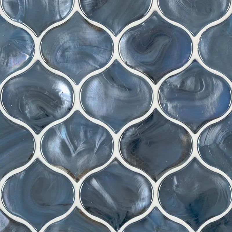 Blue Shimmer Arabesque Tile Glossy Pattern Glass Mosaics close up