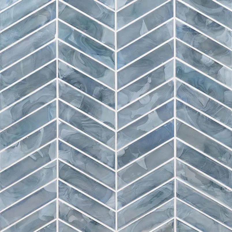 Blue Shimmer Chevron 6mm Pattern Glass Mosaics close up