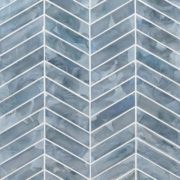 Blue Shimmer Chevron 6mm Pattern Glass Mosaics