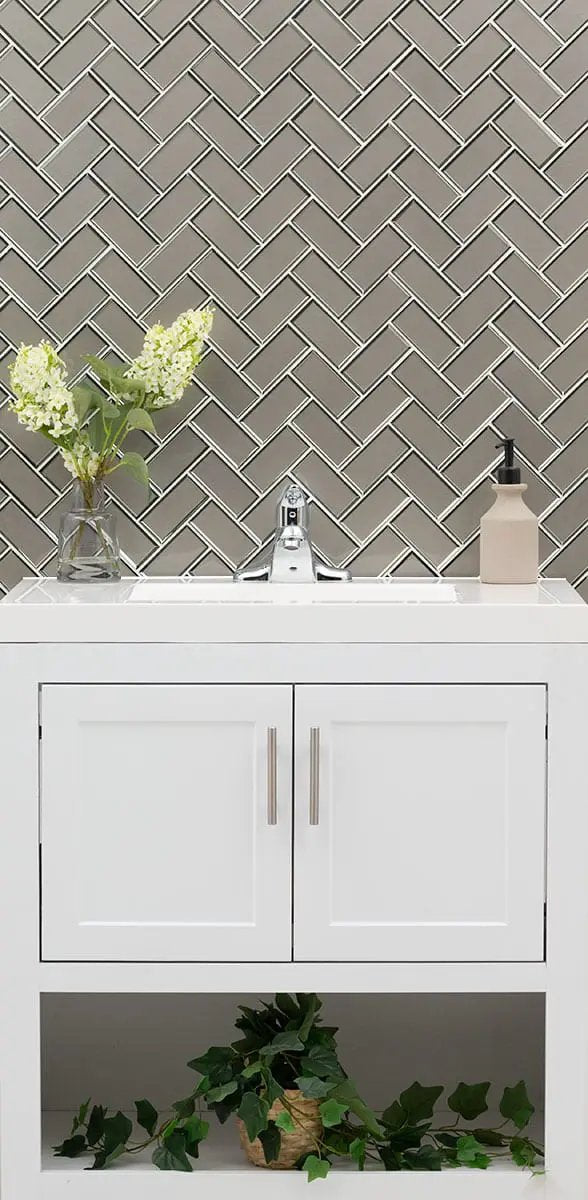 Champagne Bevel Herringbone 8mm Glossy Glass Mosaics 2x4 by MSI Surfaces
