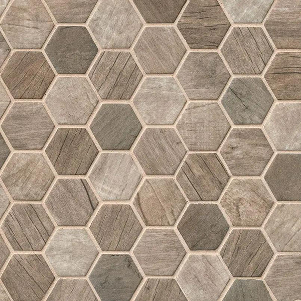 Driftwood Hexagon Mosaic Tile Matte Glass, photo 2 of 5