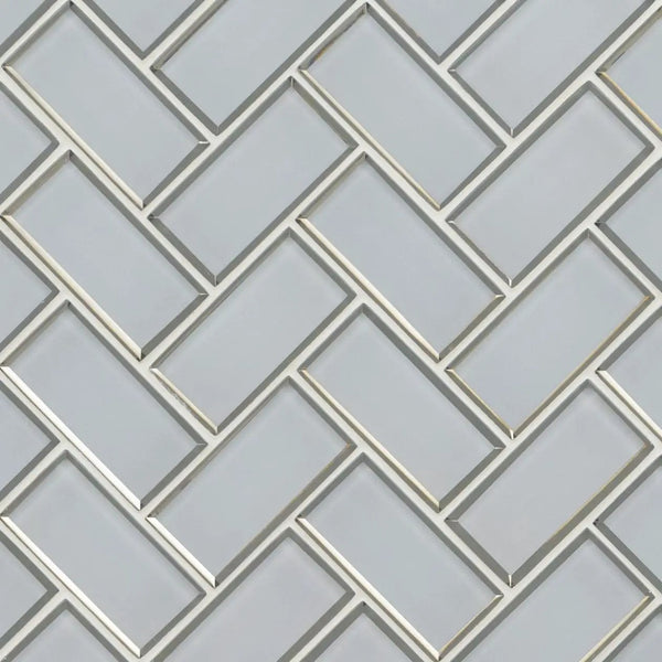 Ice Bevel Herringbone 8mm Glossy Glass Mosaics 2x4