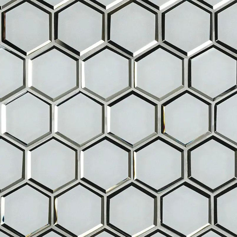 Ice Beveled 3" Hexagon Glass Mosaics close up