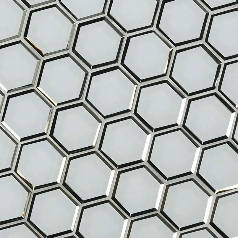 Ice Beveled 3" Hexagon Glass Mosaics angled view
