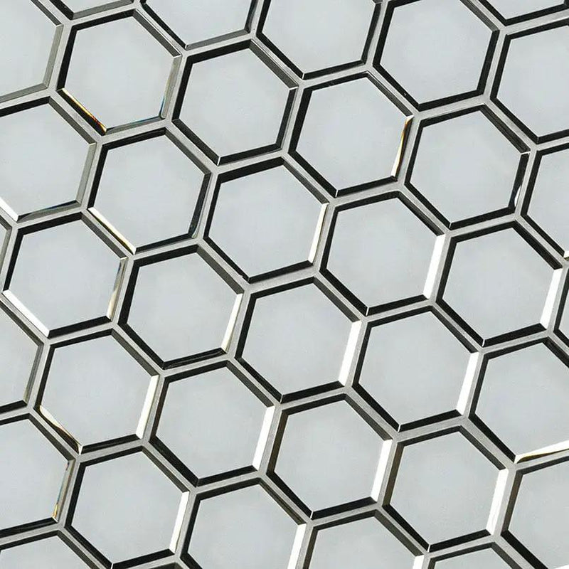 Ice Beveled 3" Hexagon Glass Mosaics angled view