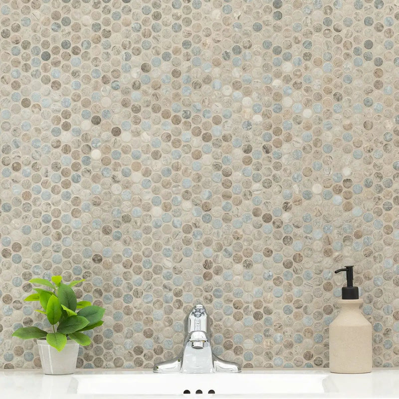 Stonella Penny Round 6mm Glass Mosaics by MSI Surfaces