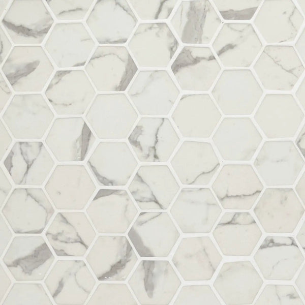 Statuario Celano Hexagon Mosaic Tile Glass