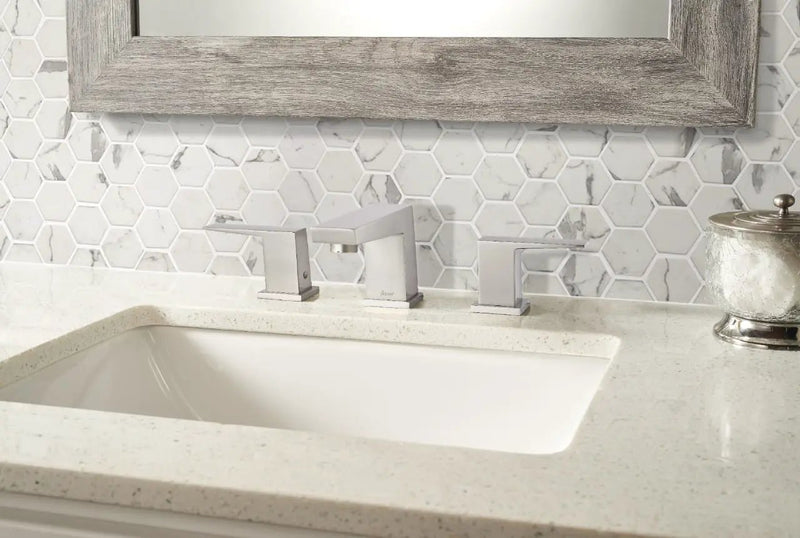 Statuario Celano Hexagon Mosaic Tile Glass in a finished room