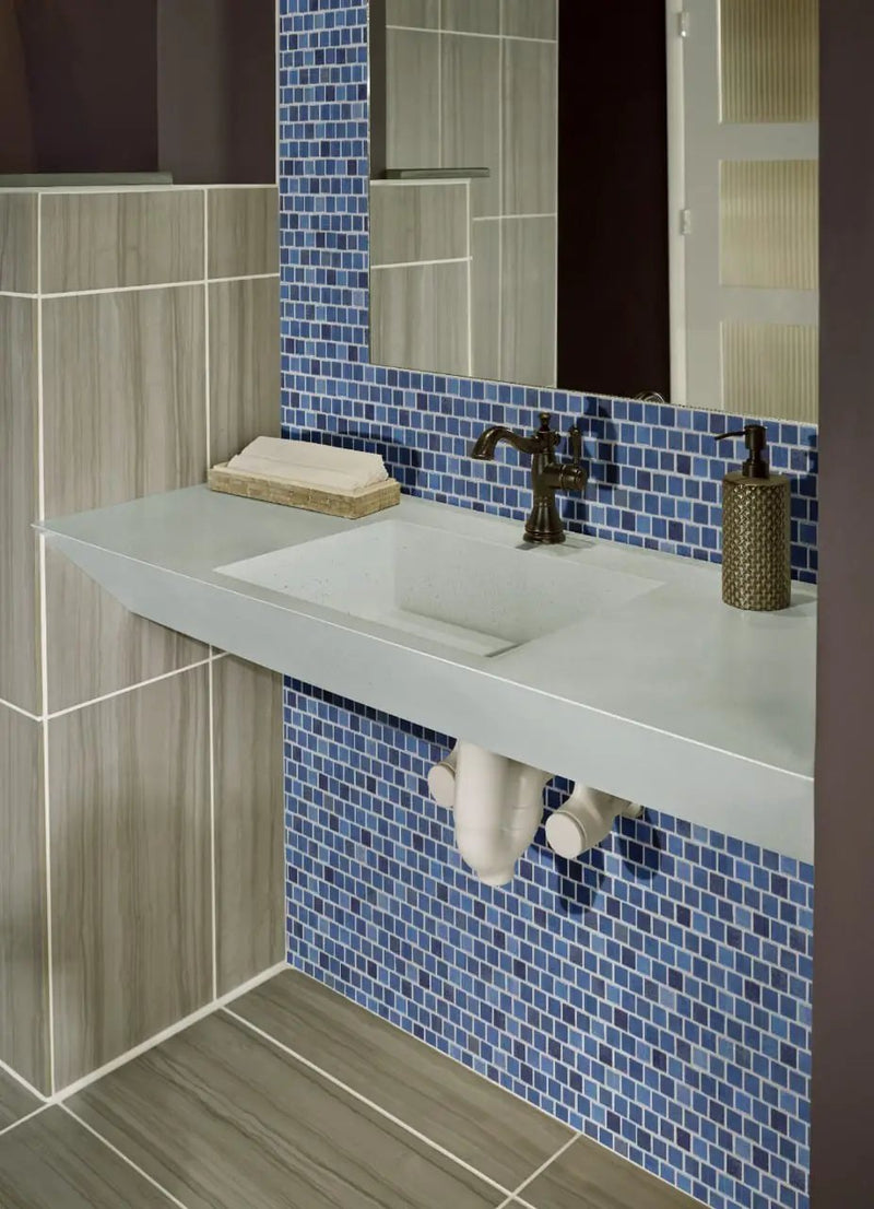 Hawaiian Blue 1x1x4mm Staggered Glass Mosaics 1x1 by MSI Surfaces