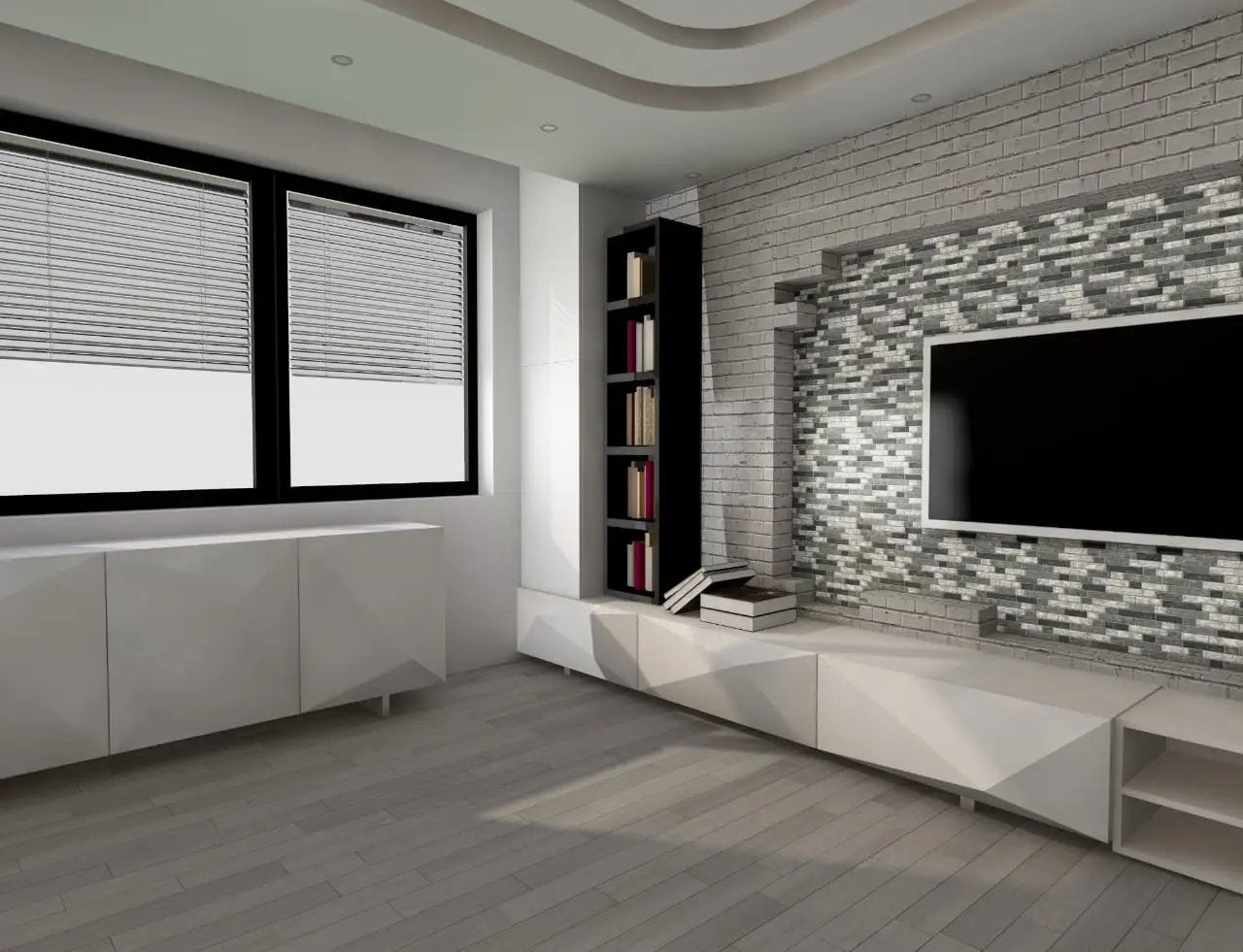 Urban Tapestry Interlocking 6mm Pattern Glass Mosaics in a finished room