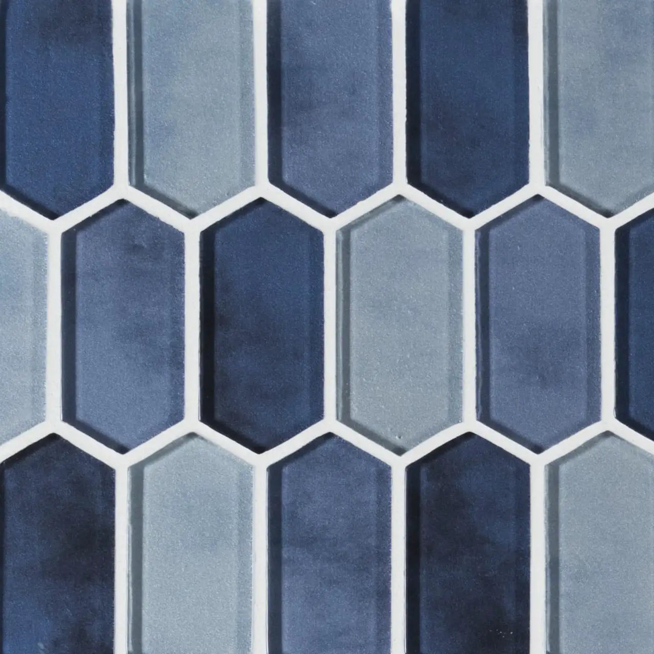 Boathouse Blue Picket 8mm Pattern Glass Mosaics close up