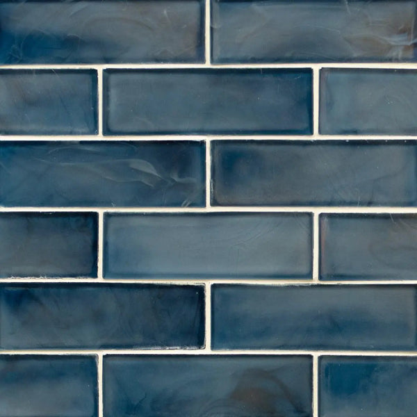 Blue Shimmer Glass Subway Tile Mosaics 2x6