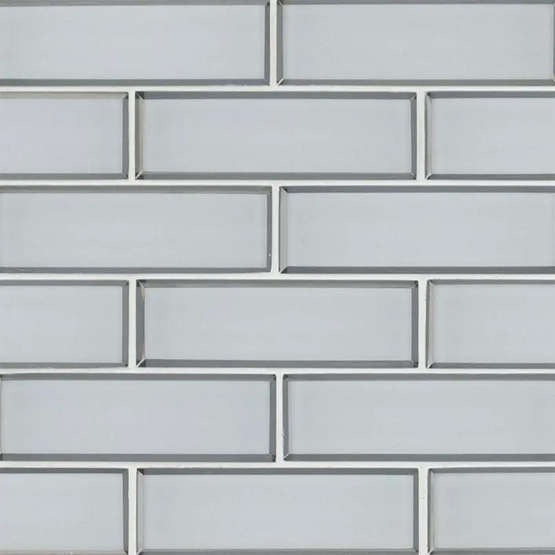 Ice Bevel Subway Tile 2x6 Glossy Glass Mosaics close up
