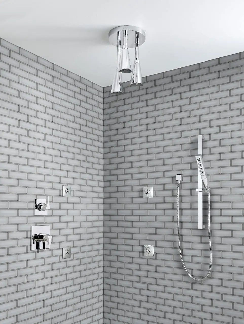 Ice Bevel Subway Tile 2x6 Glossy Glass Mosaics in a finished room