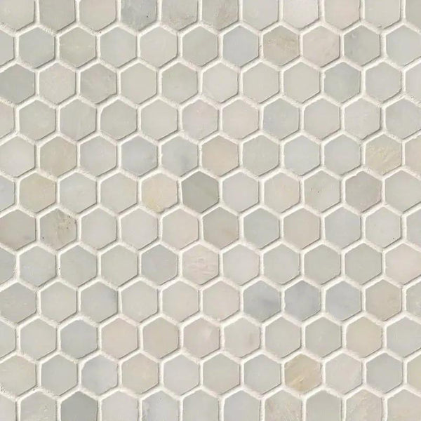 Greecian White 1" Hexagon Mosaic Tile Polished Marble