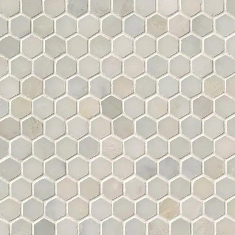 Greecian White 1" Hexagon Mosaic Tile Polished Marble close up