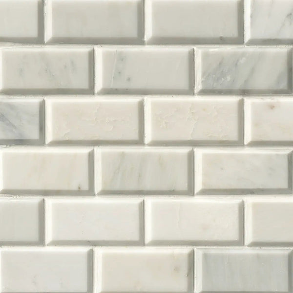 Greecian White Beveled Subway Tile 2x4 Marble Mosaics