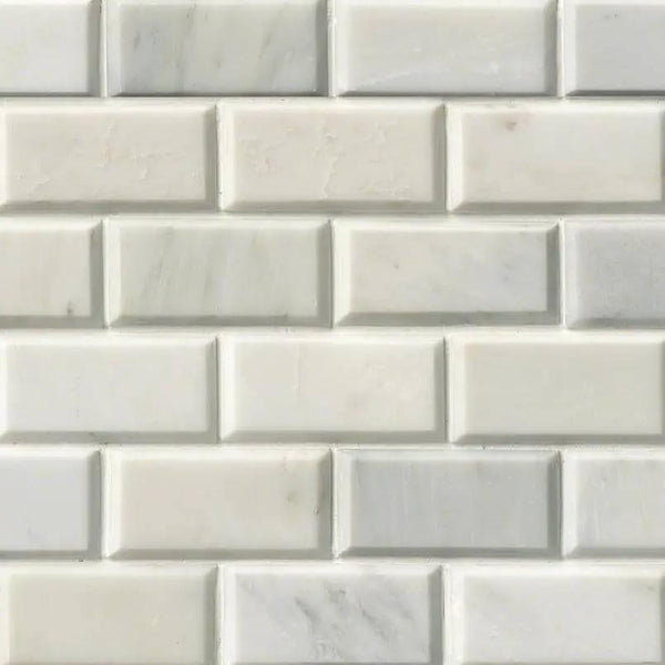 Greecian White Beveled Subway Tile 2x4 Marble Mosaics, photo 2 of 5