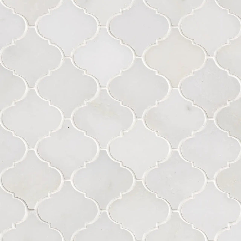 Greecian White Arabesque Tile Polished Pattern Marble Mosaics close up