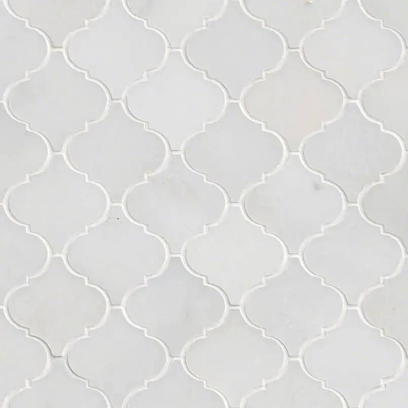 Greecian White Arabesque Tile Polished Pattern Marble Mosaics close up