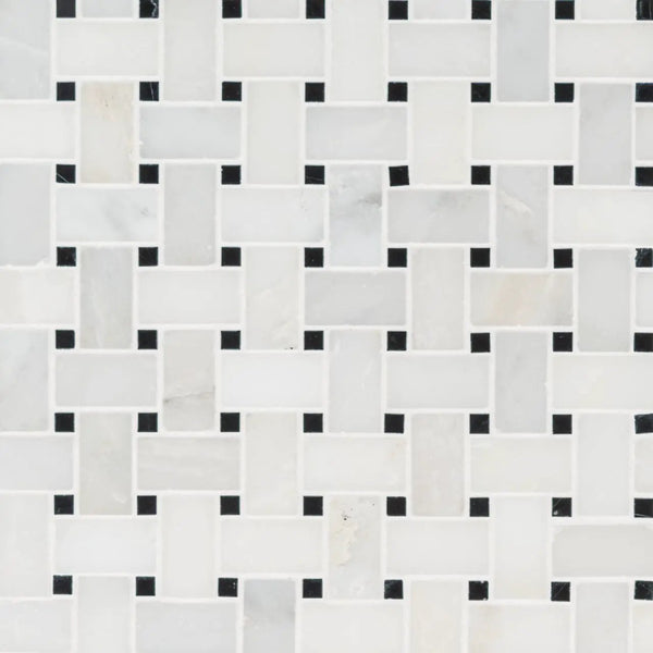 Greecian White Basketweave Pattern Polished Marble Mosaics