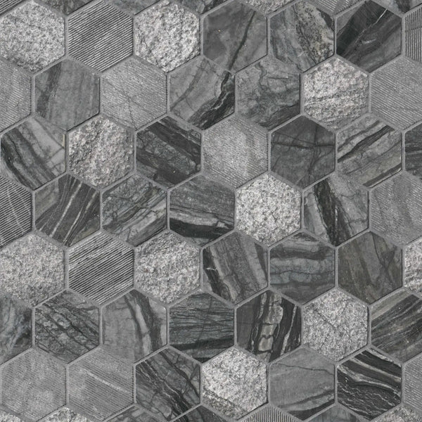Henley Multi Finish Hexagon Mosaic Tile Marble