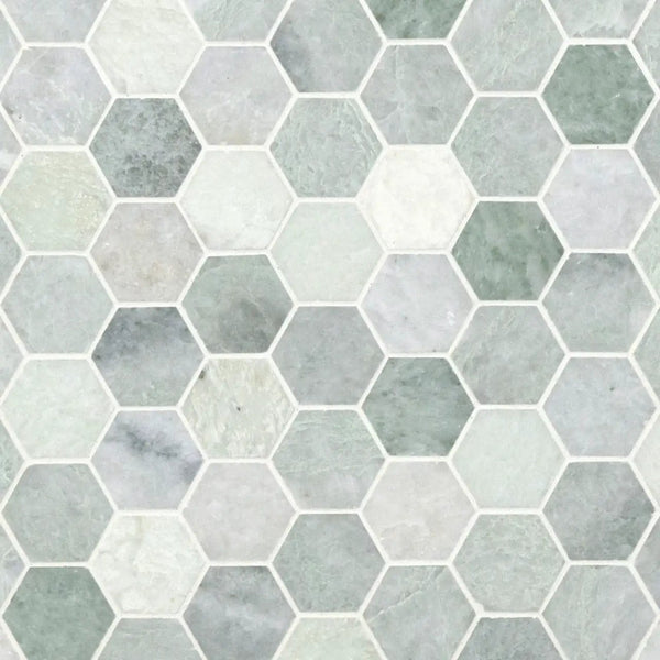 Icelandic Green 2" Hexagon Mosaic Tile Polished Marble