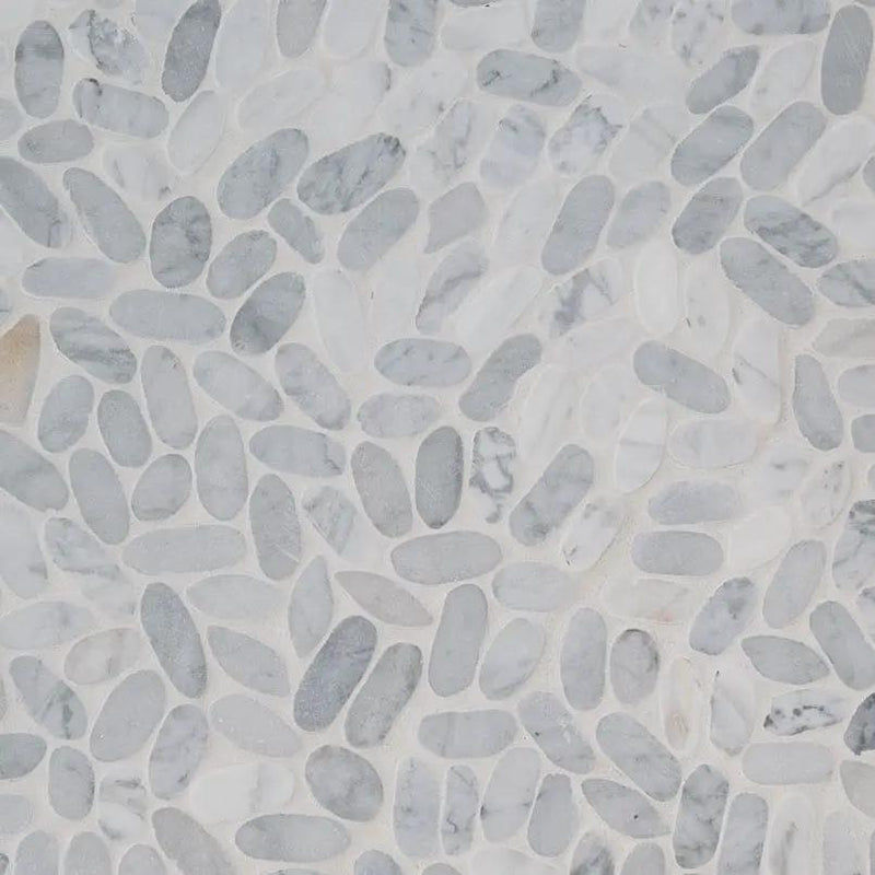 Sliced Carrara White Pebble Tumbled Pattern Marble Mosaics by MSI Surfaces