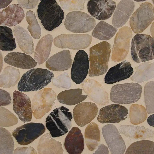 Mix River Pebbles Pattern 10mm Tumbled Quartzite Mosaics