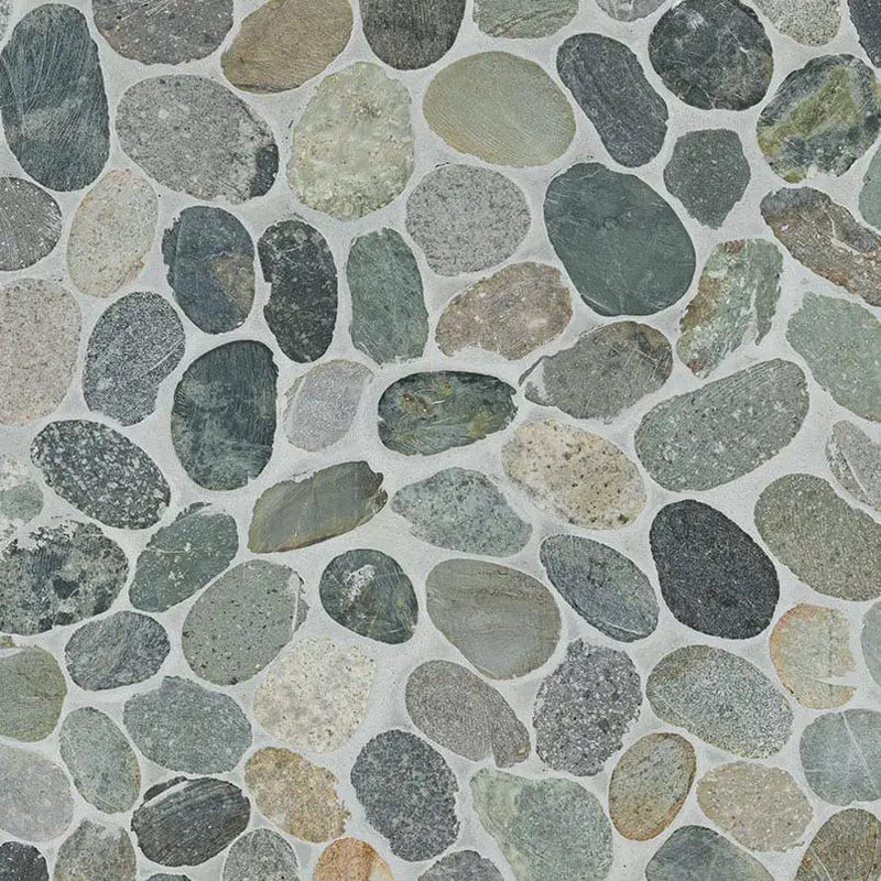 Sliced Rainforest Pebble Tumbled Pattern Marble Mosaics close up