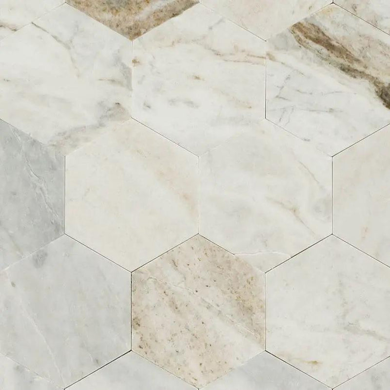 Arabescato Venato 4" Hex Peel And Stick Honed Marble Mosaics by MSI Surfaces